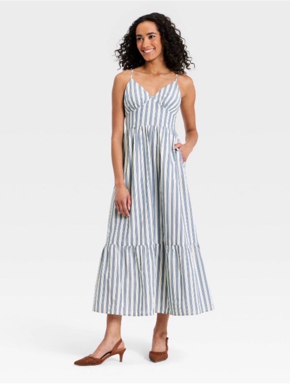 Universal Thread Striped Blue and White Spaghetti‑Strap Maxi Dress